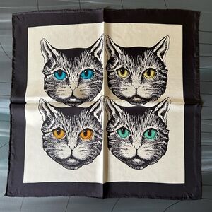 Women 100% silk square scarf with a playful cat print